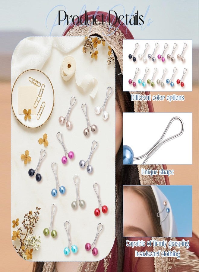 CoolShef 12PCS Hijab Pins for Scarf Stylish - Pearl & Crystal Brooch Pins, Cute Hijab Clips for Women, Headscarf Shawl Safety Pins, Decorative Buttons for Muslim Scarf & Wedding Dress, 12 Color - Image 4