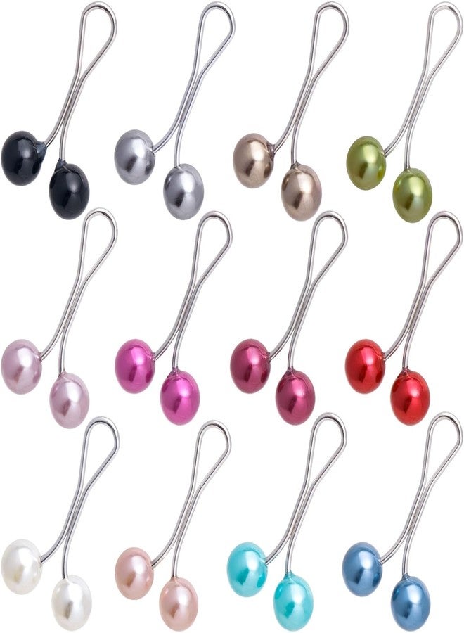 CoolShef 12PCS Hijab Pins for Scarf Stylish - Pearl & Crystal Brooch Pins, Cute Hijab Clips for Women, Headscarf Shawl Safety Pins, Decorative Buttons for Muslim Scarf & Wedding Dress, 12 Color - Image 1