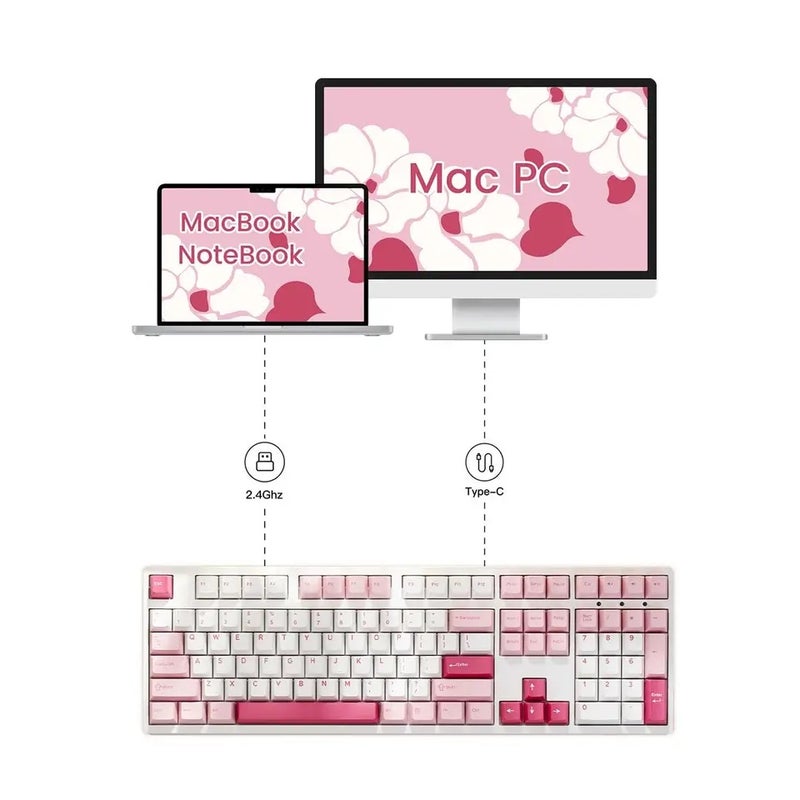أكو لوحة مفاتيح Akko 3108RF Mechanical Keyboard 100% Full Size, Rgb, Cherry/MOA Profile Keycaps, 2.4GHz & Wired Dual-Mode, for Office Gaming - Image 3