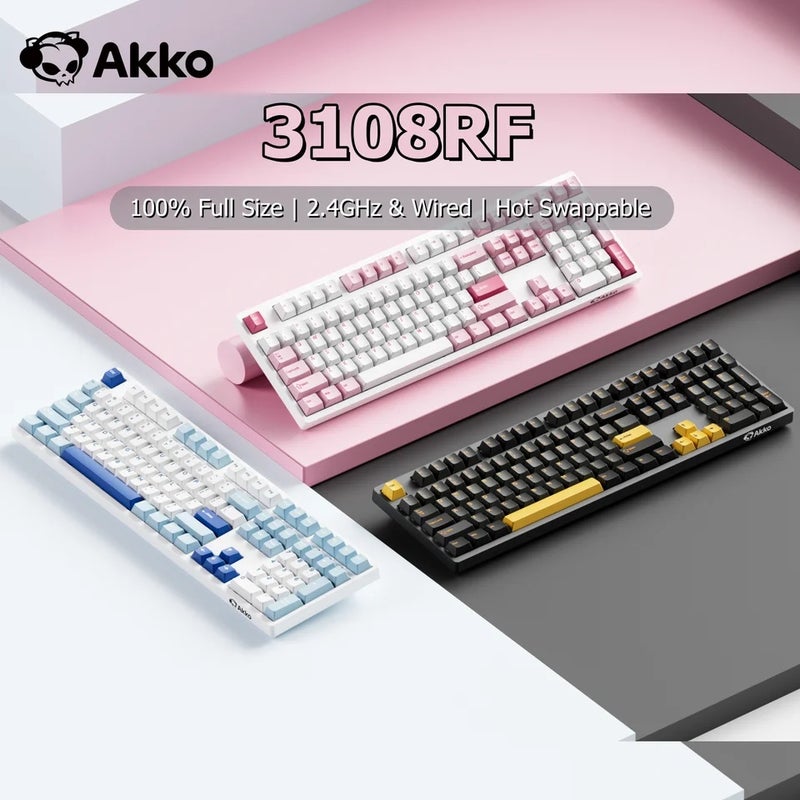 أكو لوحة مفاتيح Akko 3108RF Mechanical Keyboard 100% Full Size, Rgb, Cherry/MOA Profile Keycaps, 2.4GHz & Wired Dual-Mode, for Office Gaming - Image 2