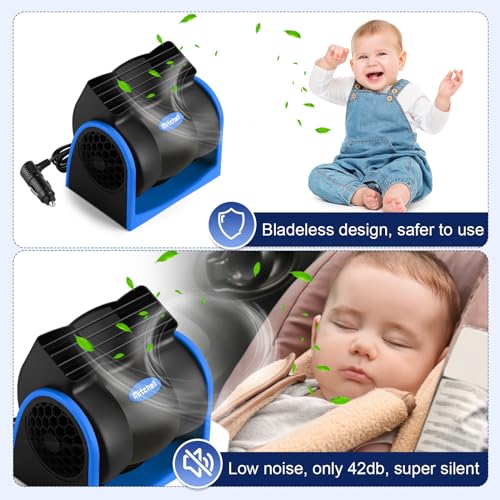 Tujoe 2 Pcs 12v Car Fan Car Vehicle Electric Cooling Fan with Cigarette Light Plug Mini Adjustable Speed Silent Air Cooler Portable Cold Air Fans for Cars Auto Suv Truck Cart Rv Atv - Image 5
