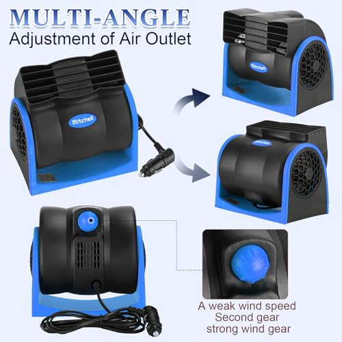 Tujoe 2 Pcs 12v Car Fan Car Vehicle Electric Cooling Fan with Cigarette Light Plug Mini Adjustable Speed Silent Air Cooler Portable Cold Air Fans for Cars Auto Suv Truck Cart Rv Atv - Image 4