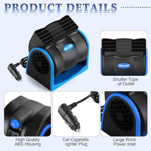 Tujoe 2 Pcs 12v Car Fan Car Vehicle Electric Cooling Fan with Cigarette Light Plug Mini Adjustable Speed Silent Air Cooler Portable Cold Air Fans for Cars Auto Suv Truck Cart Rv Atv - Image 3