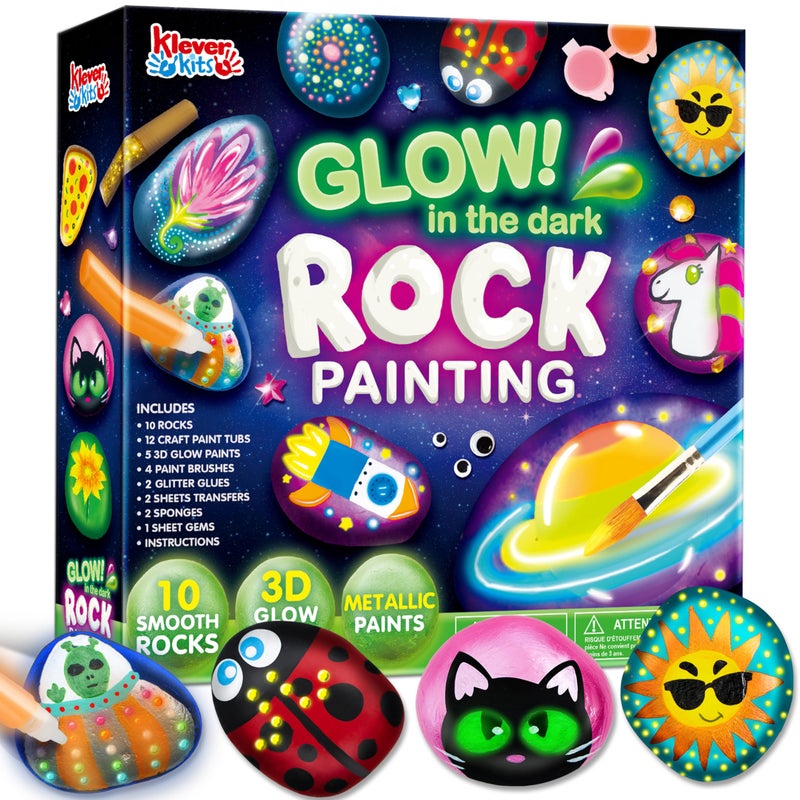 JOYIN Rock Painting Kit- Glow in The Dark Rock Kit, Arts and Crafts for Kids Ages 6-12, Art Supplies Toy , Kids Craft Paint Kits, Arts & Crafts for Boys Girls Birthday Party Gift Toy - Image 1
