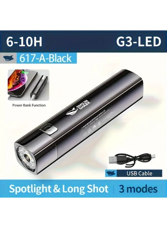 Smiling Shark 617A Black Portable LED Flashlight Super Bright Rechargeable Power Bank - Image 1