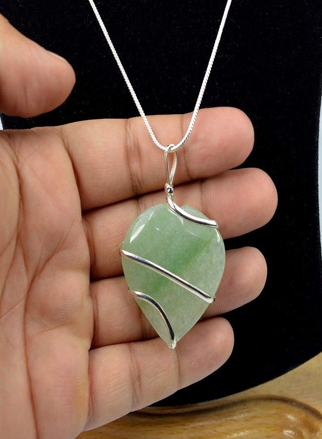 Crystu Green Jade Pendant Heart Wire Wrapped Crystal Stone Pendant/Locket with Metal Chain for Reiki Healing and Crystal Healing Gemstone Size 30-35 mm (Color : Green) - Image 2