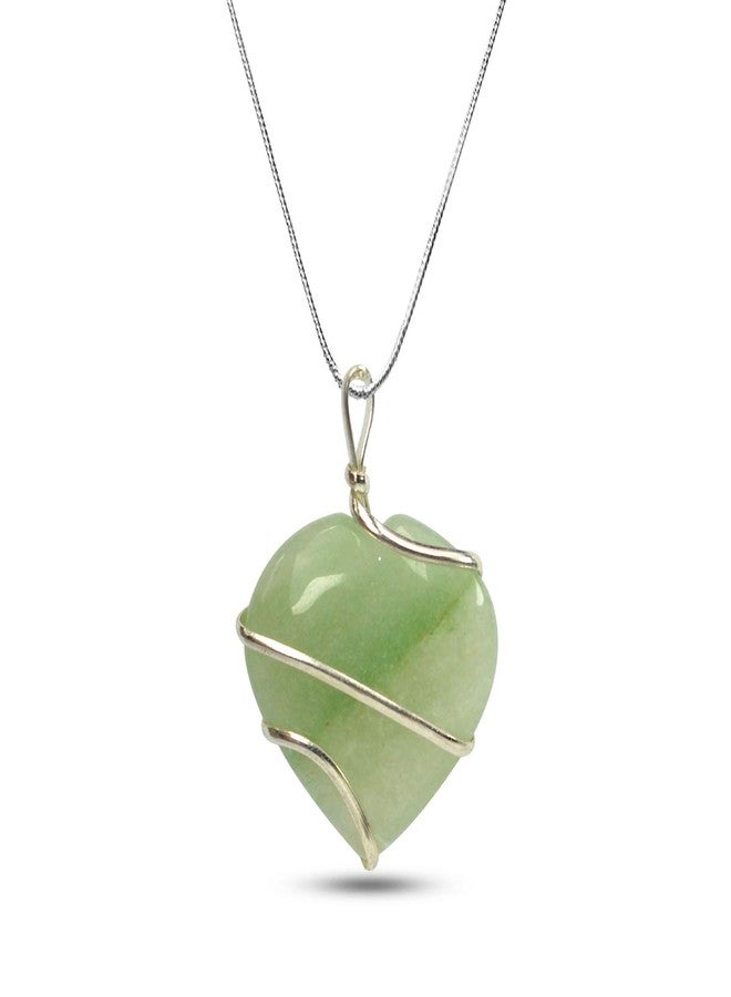 Crystu Green Jade Pendant Heart Wire Wrapped Crystal Stone Pendant/Locket with Metal Chain for Reiki Healing and Crystal Healing Gemstone Size 30-35 mm (Color : Green) - Image 4