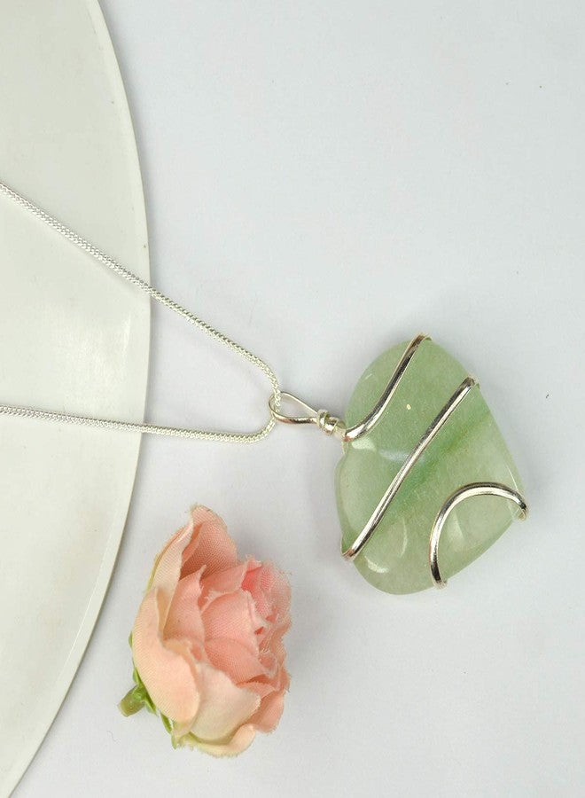 Crystu Green Jade Pendant Heart Wire Wrapped Crystal Stone Pendant/Locket with Metal Chain for Reiki Healing and Crystal Healing Gemstone Size 30-35 mm (Color : Green) - Image 3