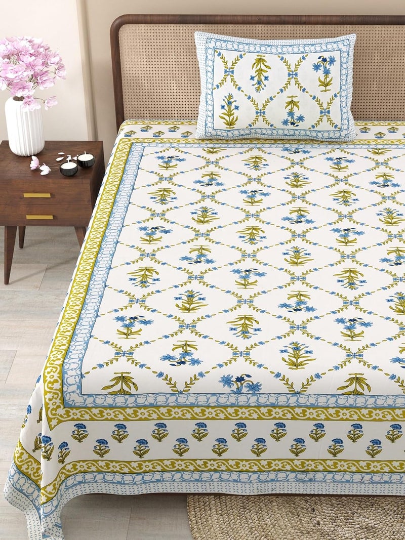 Jinaya's Jinayas 210 TC Floral Ethinic Print Single Bed Pure Cotton Bedsheet with 1 Pillow Cover 60x90 Inches Multicolour - Image 5