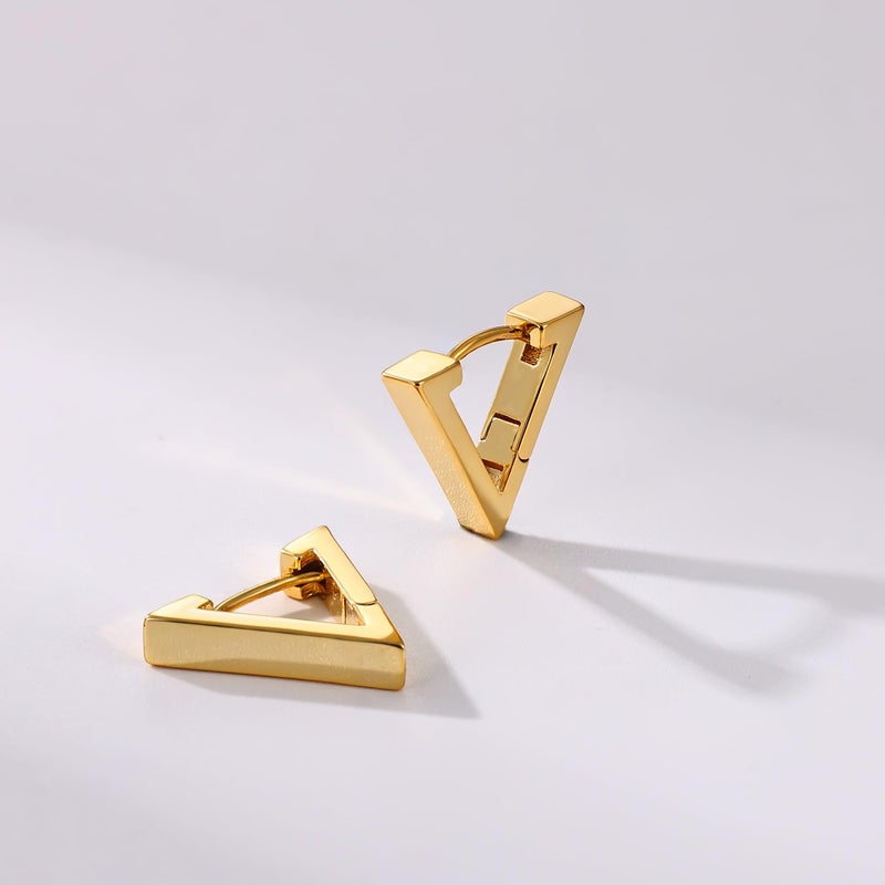 Gacimy Huggie Hoop Earrings for Women 14k Gold Plated, Small Hoop Earrings for Women, 1/2 Inch Triangle - Image 4