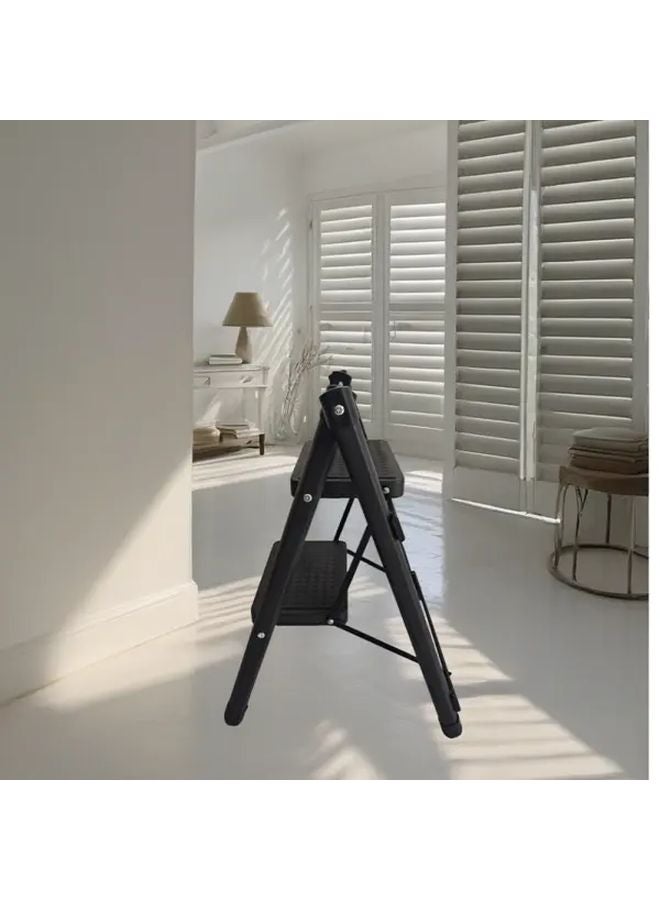 Black 2 Step Folding Ladder Anti Slip Lightweight Portable For Home Kitchen Office - Image 4