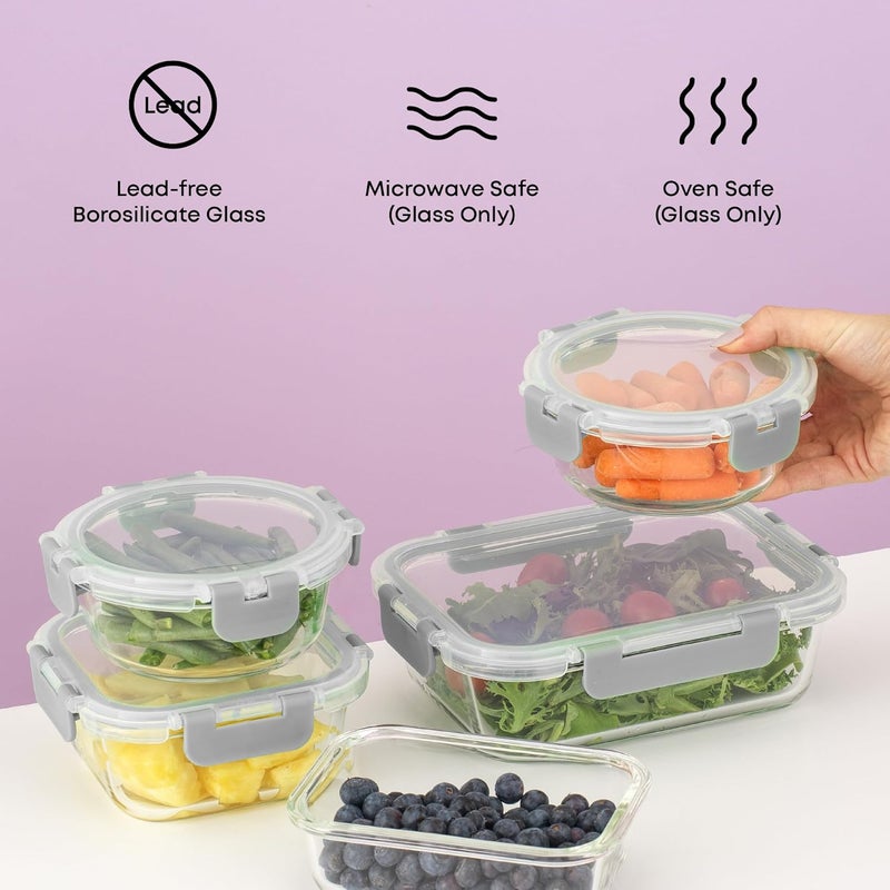 JoyJolt JoyFul 24pc Borosilicate Glass Storage Containers with Lids. 12 Airtight, Freezer Safe Food Storage Containers, Pantry Kitchen Storage Containers, Glass Meal Prep Container for Lunch - Image 5