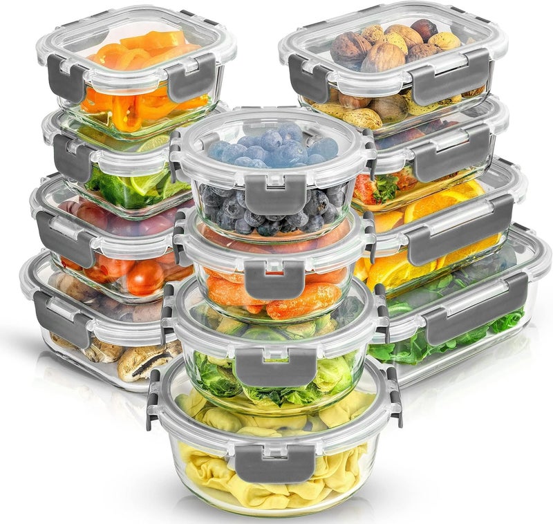 JoyJolt JoyFul 24pc Borosilicate Glass Storage Containers with Lids. 12 Airtight, Freezer Safe Food Storage Containers, Pantry Kitchen Storage Containers, Glass Meal Prep Container for Lunch - Image 1