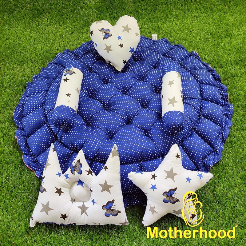 MOTHERHOOD MOTHERHOOD Round Baby Tub Bed and 5 pc Baby Pillow Luxury Baby Mattress Bed Sleeper Bedding Set coSleeper Safe Cotton Fabric with RFilled UltraSoft Comfortable for Newborn to Toddlers Blue - Image 5
