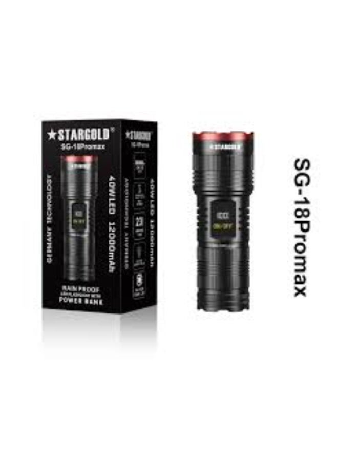 STARGOLD SG-18 Promax LED Flashlight | 40W | 12000mAh | Power Bank | Rainproof - Image 2