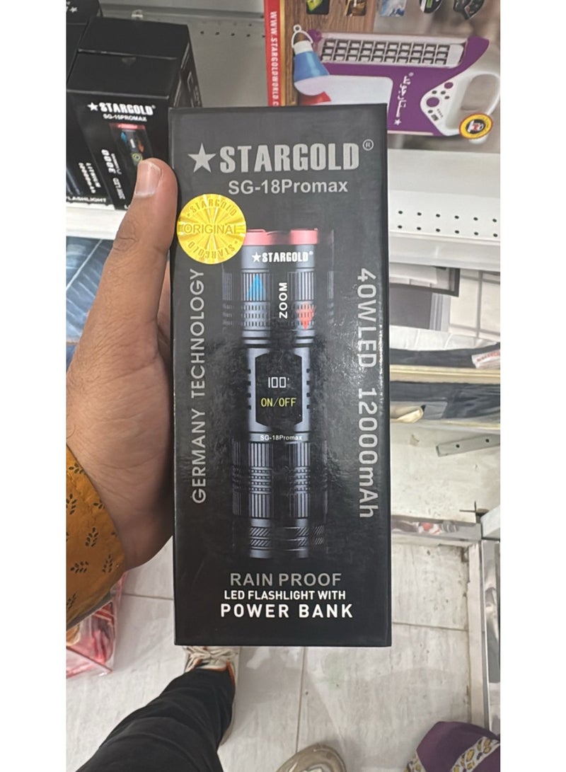 STARGOLD SG-18 Promax LED Flashlight | 40W | 12000mAh | Power Bank | Rainproof - Image 3
