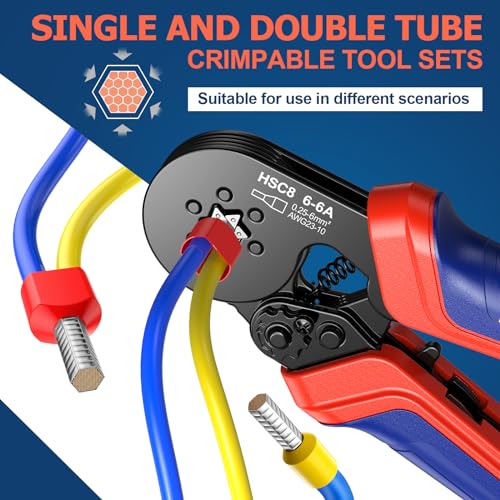 Preciva Ferrule Crimping Tool Kit, Preciva Upgrade Double & Single Ferrules Connectors of 1500PCS, Hexagonal Sawtooth Self-Adjustable Ratchet AWG23-10 (0.25-6mm²) Wire Terminals Crimper Kit - Image 2