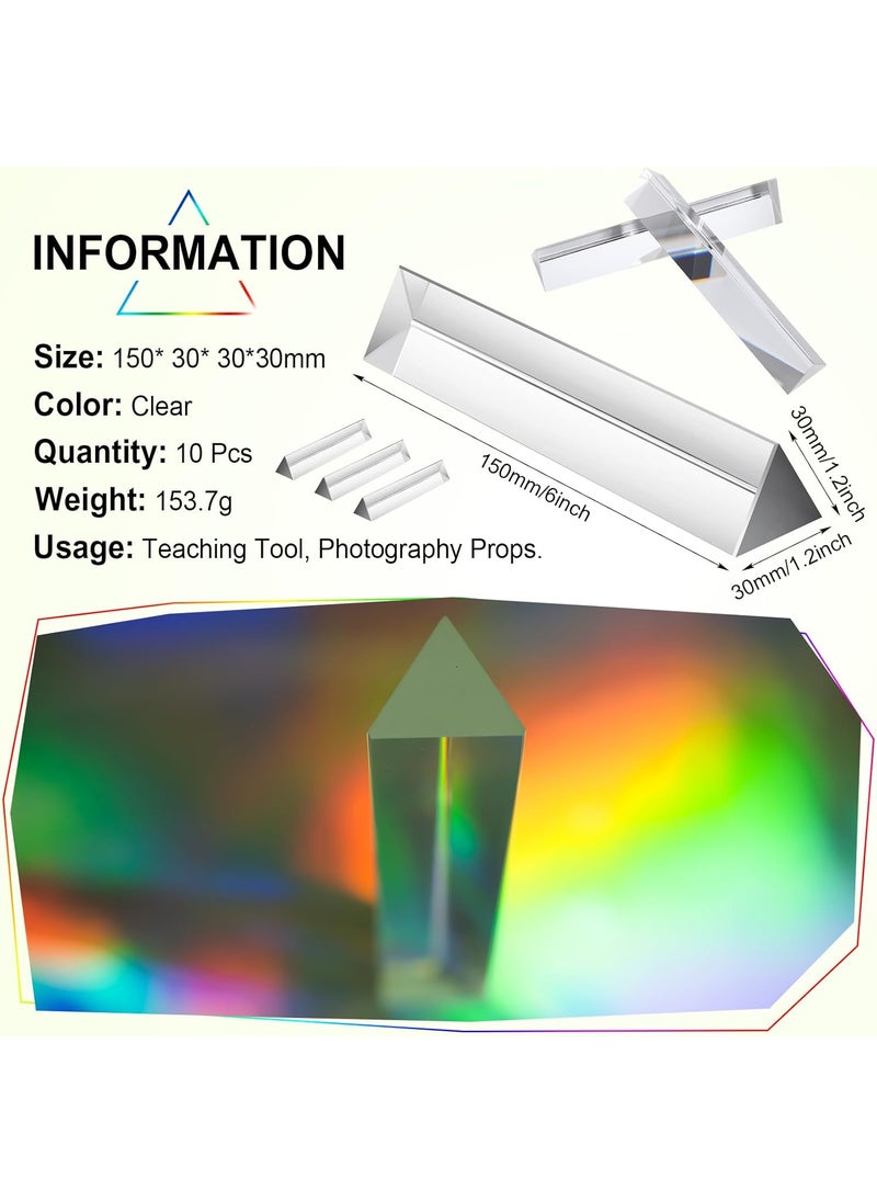 Syhood Syhood 10 Pack Clear Triangular Prisms Optical Glass Prisms Crystal Light Spectrum Physics for Science Teaching Photography Students Effects6 Inch  - Image 2
