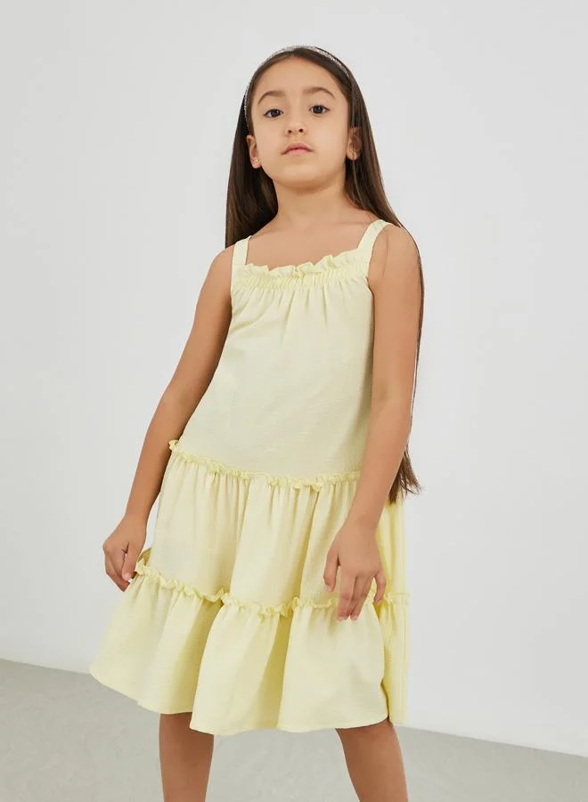 Styli Styli Girls Yellow Ruffled Textured Dress