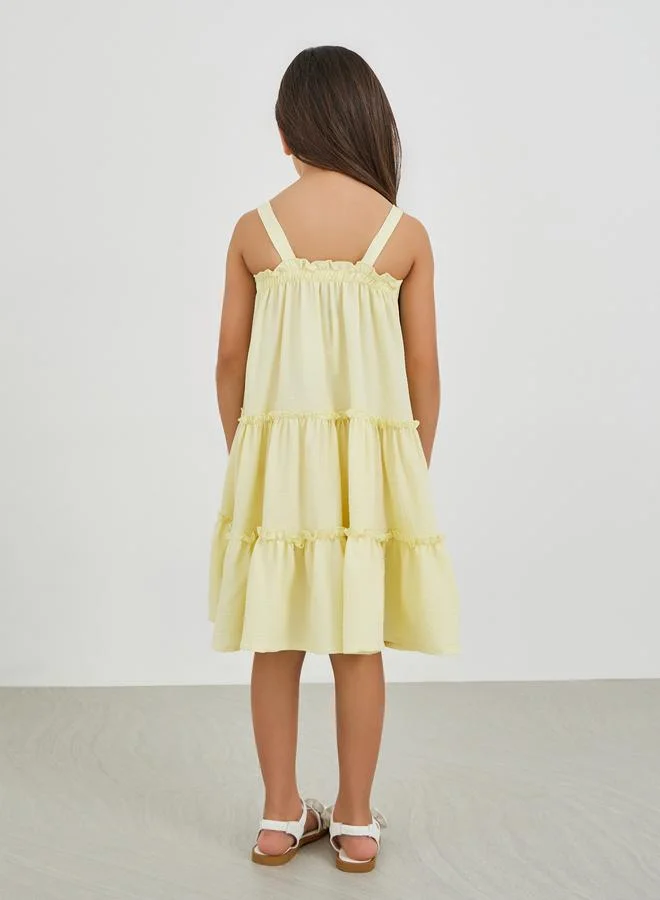 Styli Styli Girls Yellow Ruffled Textured Dress