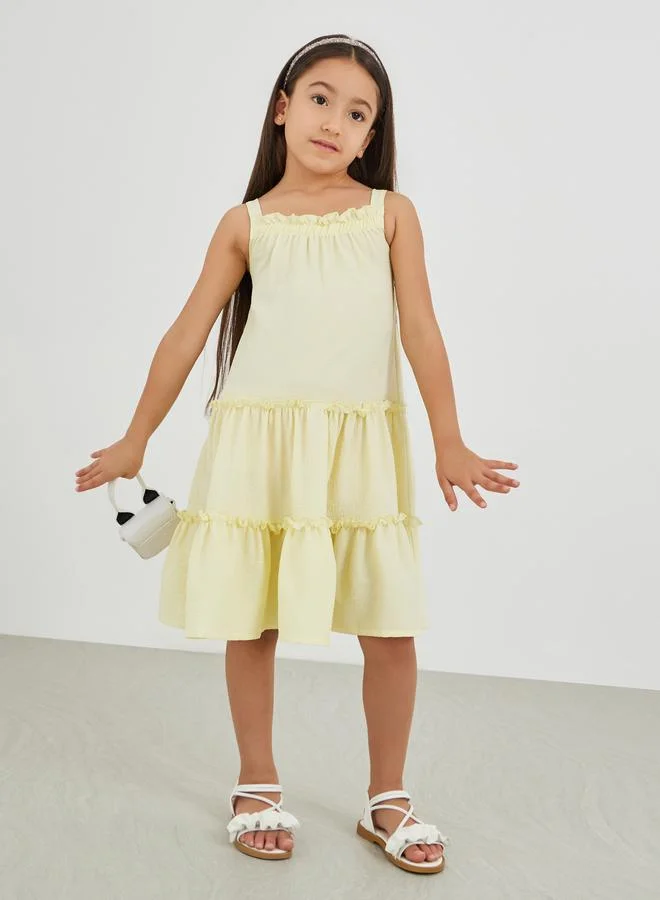 Styli Styli Girls Yellow Ruffled Textured Dress