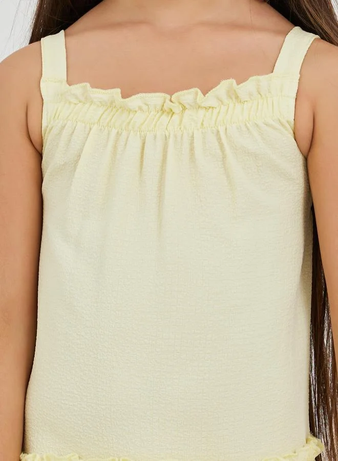 Styli Styli Girls Yellow Ruffled Textured Dress