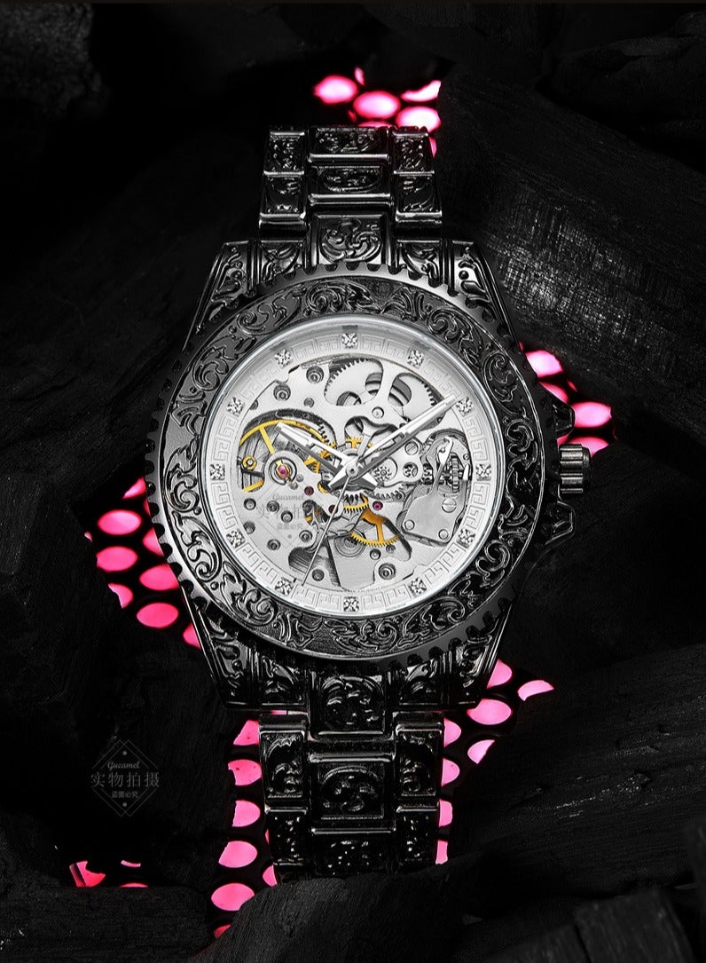 Gucamel European And American Style Men's Fashion Hollow Retro Carving Quartz Automatic Mechanical Watch - Image 3