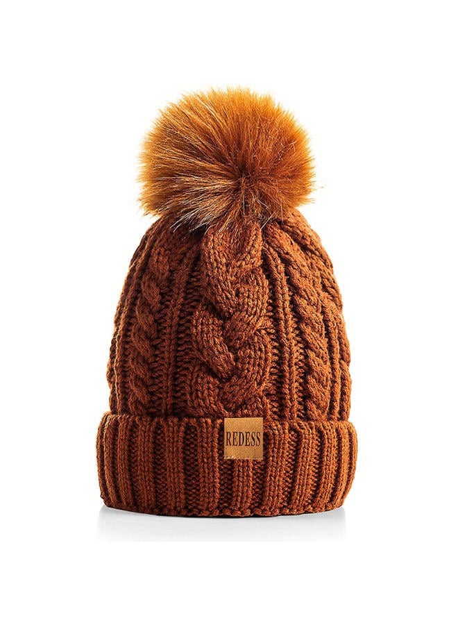 REDESS Women Winter Pompom Beanie Hat with Warm Fleece Lined, Thick Slouchy Snow Knit Skull Ski Cap - Image 1
