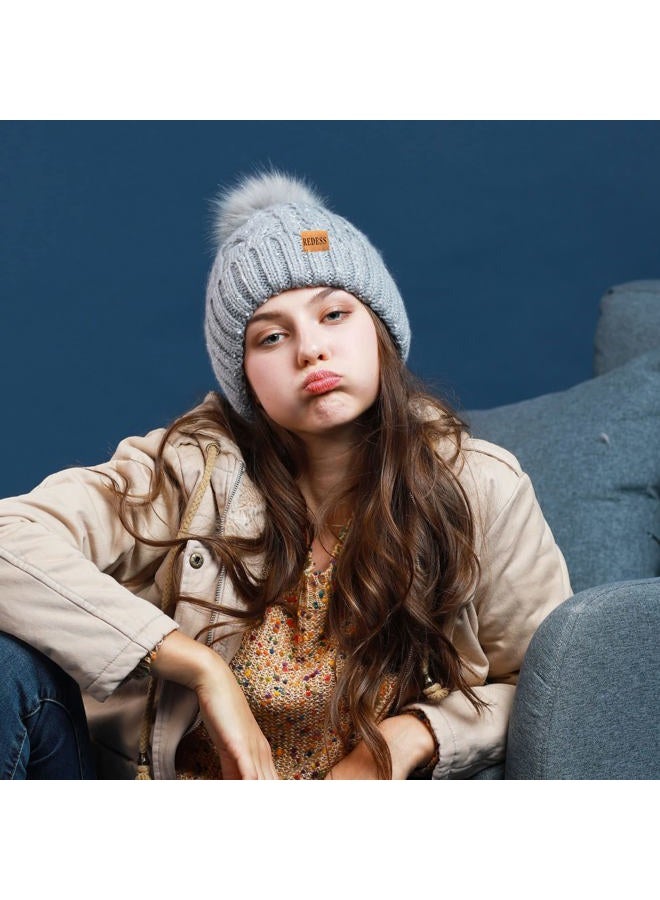 REDESS Women Winter Pompom Beanie Hat with Warm Fleece Lined, Thick Slouchy Snow Knit Skull Ski Cap - Image 5