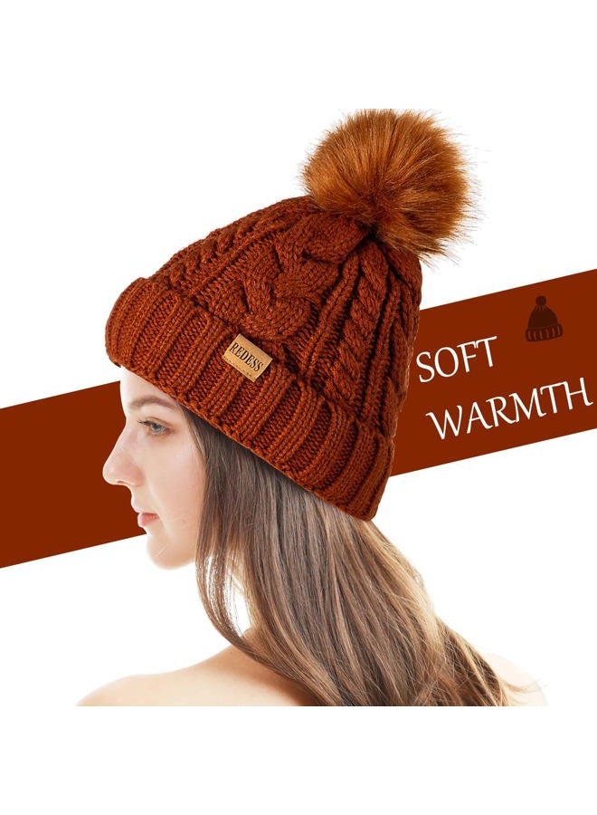 REDESS Women Winter Pompom Beanie Hat with Warm Fleece Lined, Thick Slouchy Snow Knit Skull Ski Cap - Image 3