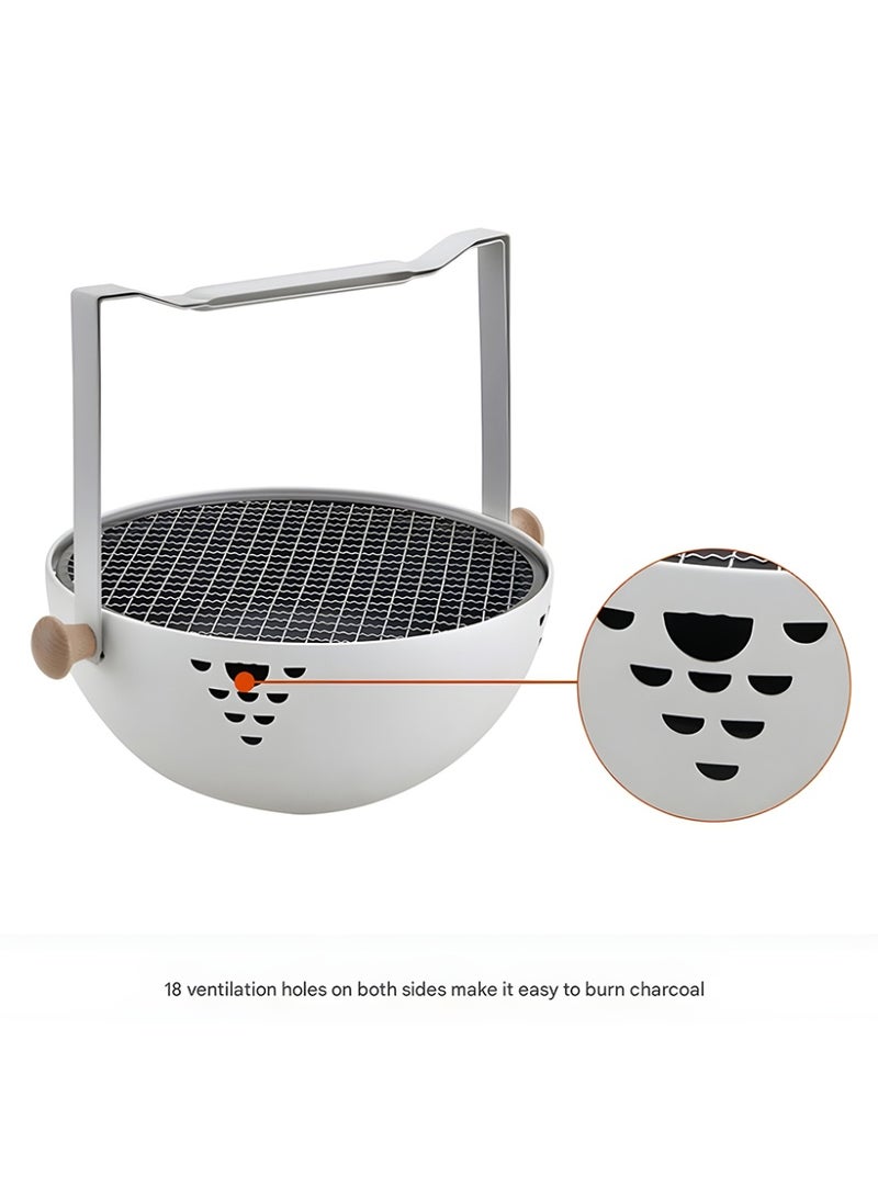 كادي ون شواية فحم محمولة قابلة للطي من الستانلس ستيل بنظام تهوية ممتاز، منقل شواء مزود بشبك و وعاء فحم قابل للفصل 13.5*17 سم مثالي للطبخ في الهواء الطلق للرحلات و التخييم - Image 3