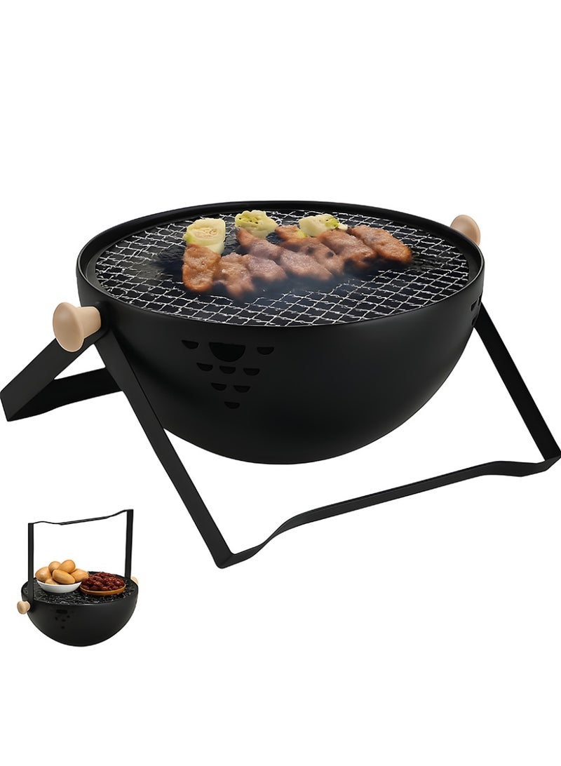 كادي ون شواية فحم محمولة قابلة للطي من الستانلس ستيل بنظام تهوية ممتاز، منقل شواء مزود بشبك و وعاء فحم قابل للفصل 13.5*17 سم مثالي للطبخ في الهواء الطلق للرحلات و التخييم - Image 1