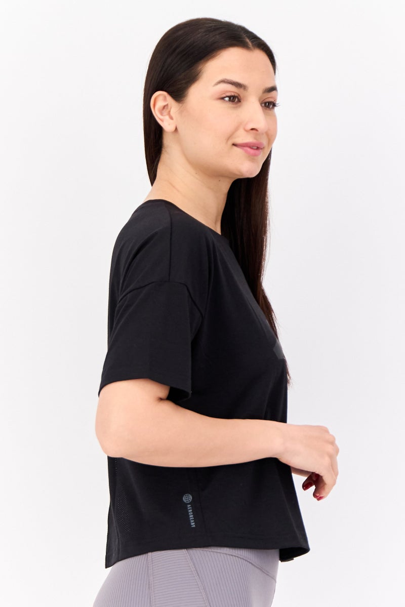 Adidas Women Sportswear Fit Short Sleeve Outdoor Top, Black  - Image 2