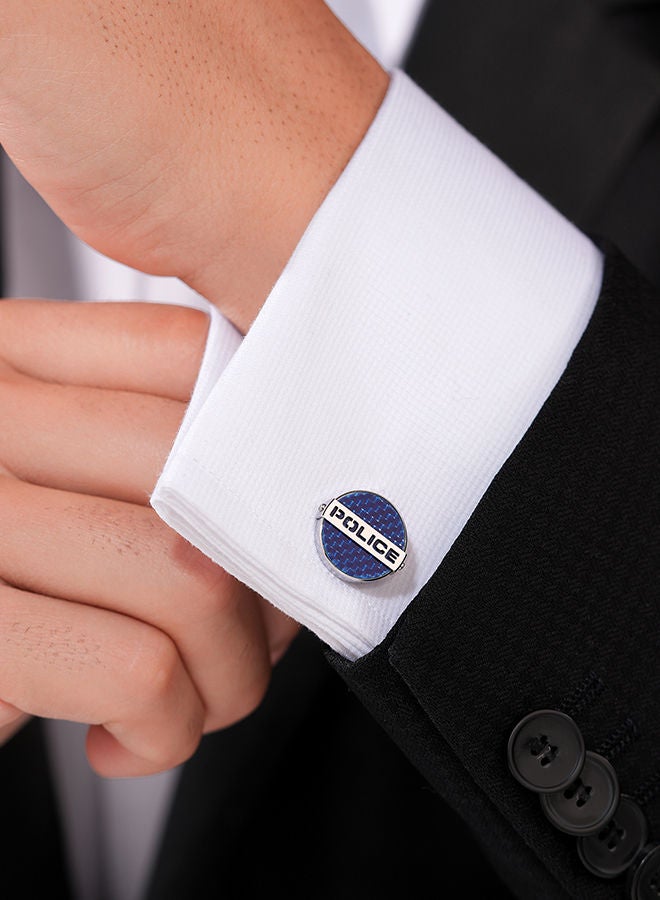 POLICE Cut Stainless Steel Gents Cufflinks With Blue Carbon FibrePEAGC0022404  - Image 4