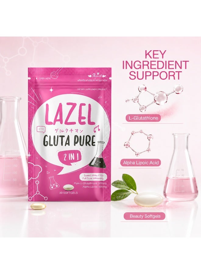 Lazel Gluta Pure Premium Glutathione Softgels, 2 In 1 Beauty Supplement With Alpha Lipoic Acid For Daily Glow, 30 Softgels - Image 2