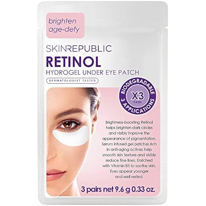 SKIN REPUBLIC Retinol Hydrogel Under Eye Patches (3 Pairs) Under Eye Masks with Niacinamide & Vitamin B5, Reduces Wrinkles, Crows Feet, Puffiness & Dark Circles, Hydrates, Brightens & Soothes Skin - Image 2