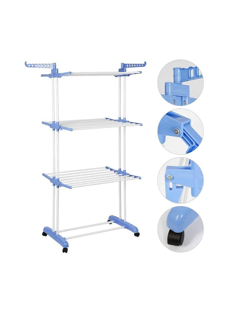 3-Tier Clothes Drying Rack – Heavy-Duty Material with Strong Foldable Shelves, Wheels for Easy Movement & Practical Side Hangers - Image 1