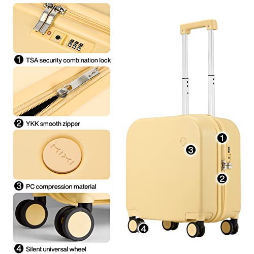 mixi Carry on Luggage, Suitcase with Spinner Wheels 16in Luggage Hardshell Lightweight Rolling Suitcases PC with Cover & TSA Lock, Lark Yellow - Image 4