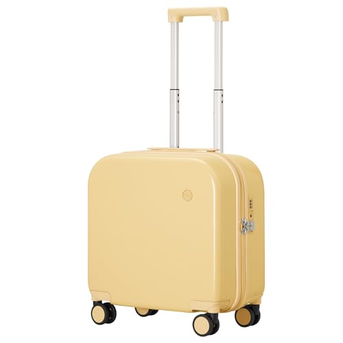 mixi Carry on Luggage, Suitcase with Spinner Wheels 16in Luggage Hardshell Lightweight Rolling Suitcases PC with Cover & TSA Lock, Lark Yellow - Image 1