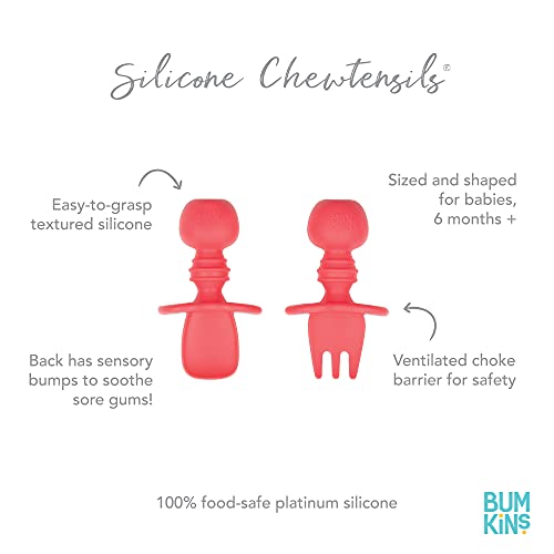 Bumkins Baby Utensils Set, Chewtensils Silicone Spoons for Dipping, Self-Feeding, Baby Led Weaning, Trainer Learning, First Stage Eating, Soft Practice Fork and Spoon, Babies 6 Months, Red - Image 5