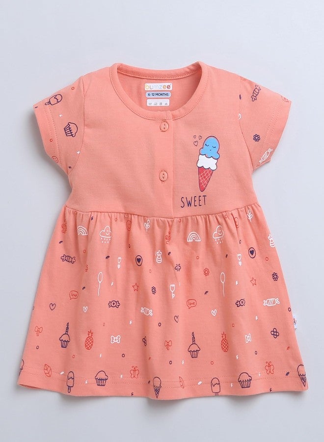 BUMZEE Coral Girls Half Sleeves Cotton Frock Age - 6-12 Months (Peb9096C-crl) - Image 4