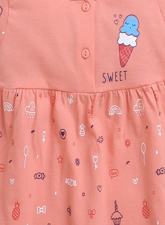 BUMZEE Coral Girls Half Sleeves Cotton Frock Age - 6-12 Months (Peb9096C-crl) - Image 3