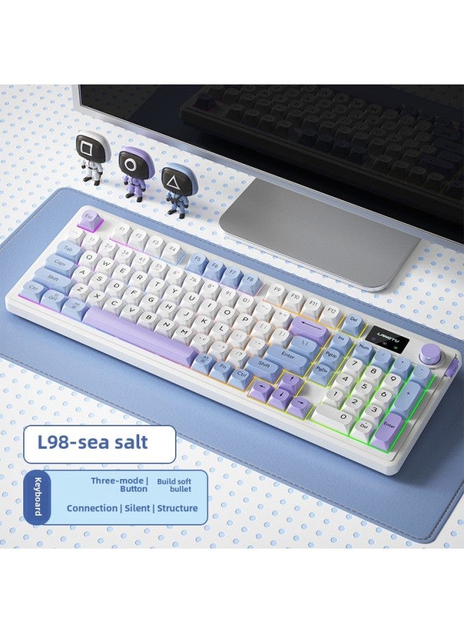 Langtu-L98 Three-model Wireless Bluetooth Mute Keyboard RGB Light Effect Wired Mechanical Feel E-sports Office Keyboard-Color:Sea Salt 【98 Key Three-mode Connection + Soft Elastic Structure + RGB Light Effect】 LOGO Screen - Image 1