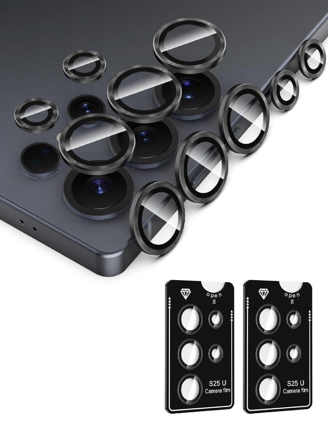 Samsung Galaxy S25 Ultra Camera Lens Protector, Individual Metal Ring Tempered Glass Lens Cover, [Strong Adsorption][Easy Installation][Case Friendly] Scratch Resistant Ultra-Thin HD Lens Cover, 2 Set-Black - Image 1