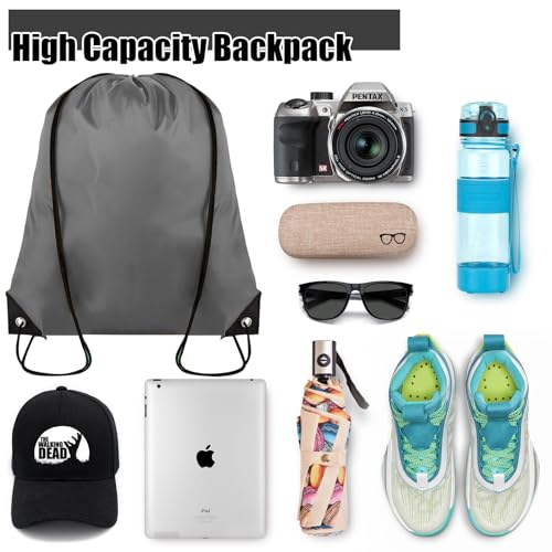 Grneric Drawstring Backpack Bulk 100Pcs Cinch Bag, Polyester Drawstring Bags for Gym Beach Sports Short Trip Party (Grey) - Image 3