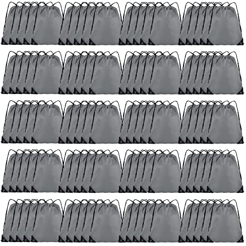 Grneric Drawstring Backpack Bulk 100Pcs Cinch Bag, Polyester Drawstring Bags for Gym Beach Sports Short Trip Party (Grey) - Image 1