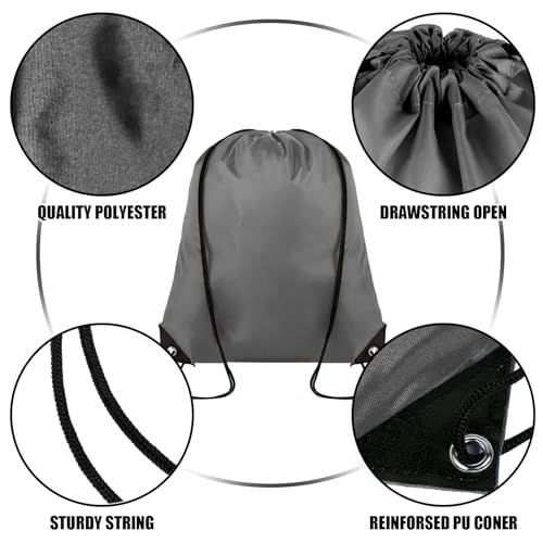 Grneric Drawstring Backpack Bulk 100Pcs Cinch Bag, Polyester Drawstring Bags for Gym Beach Sports Short Trip Party (Grey) - Image 2