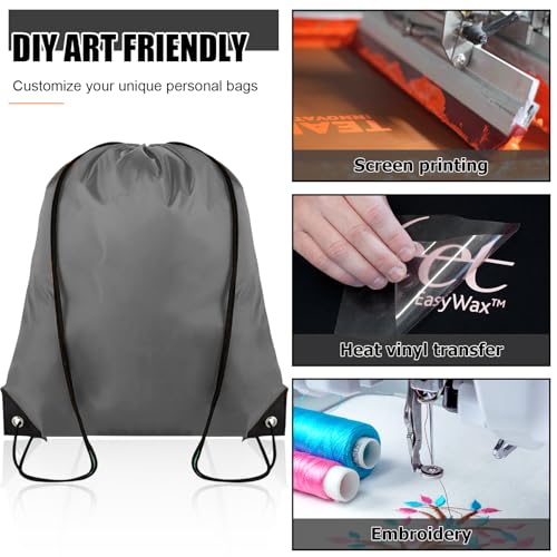 Grneric Drawstring Backpack Bulk 100Pcs Cinch Bag, Polyester Drawstring Bags for Gym Beach Sports Short Trip Party (Grey) - Image 5