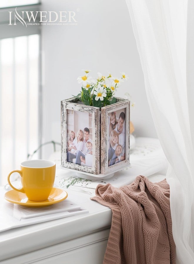 إطارات صور Inweder مقاس 4×6 بوصة للطاولة: تصميم صندوق دوار - إطار صور خشبي مقاس 4×6 بوصة يوضع على المكتب، مناسب للمنزل والمكتب، للأزواج والعائلة، أبيض - Image 3