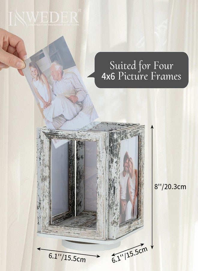 إطارات صور Inweder مقاس 4×6 بوصة للطاولة: تصميم صندوق دوار - إطار صور خشبي مقاس 4×6 بوصة يوضع على المكتب، مناسب للمنزل والمكتب، للأزواج والعائلة، أبيض - Image 4